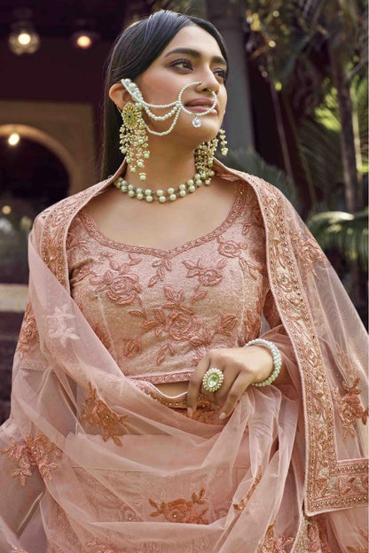 Peach Colour Georgette Sequins Work Lehenga Choli LC1080242 B