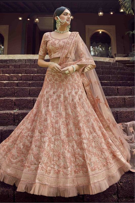 Peach Colour Georgette Sequins Work Lehenga Choli LC1080242