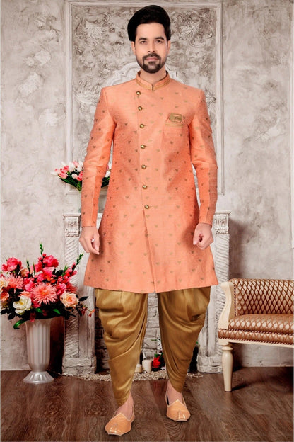 Peach Colour Jacquard Dhoti Sherwani SH1040287