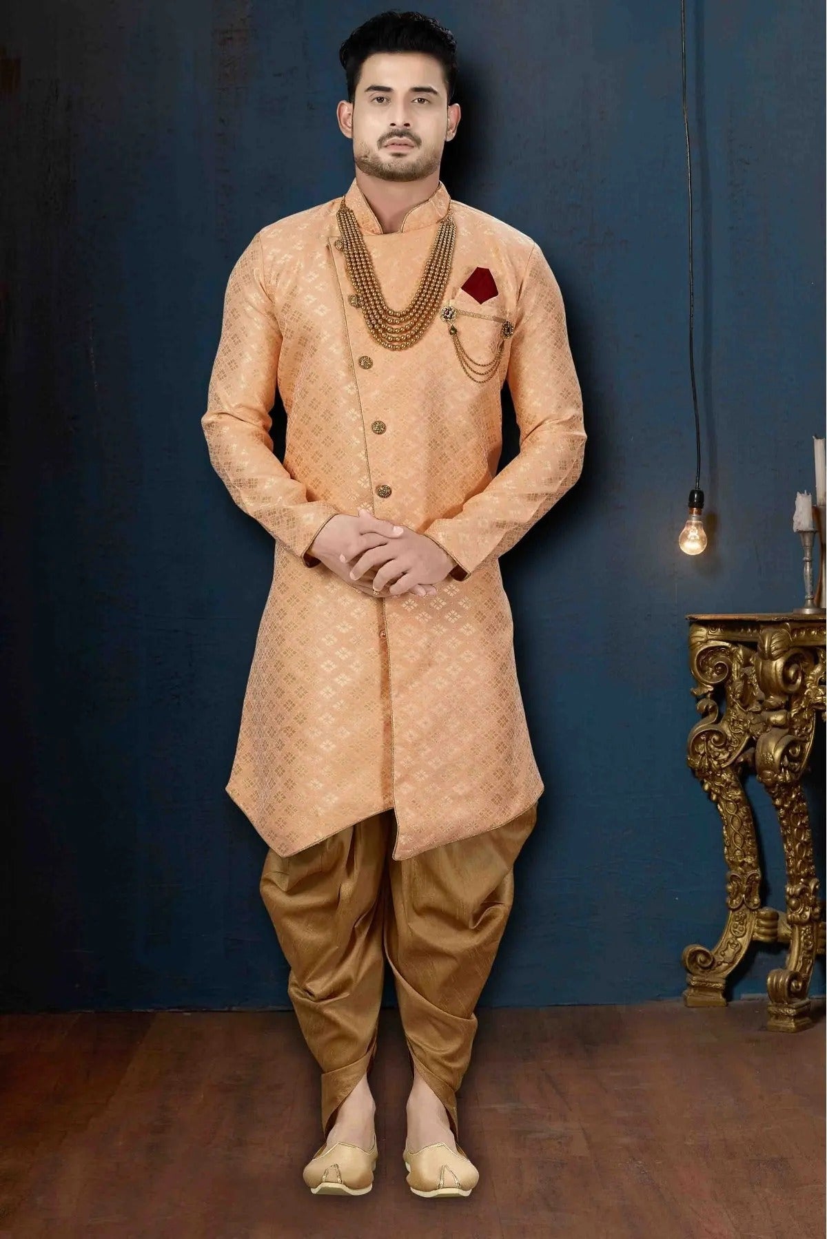 Peach Colour Jacquard Party Wear Dhoti Sherwani SH1040212