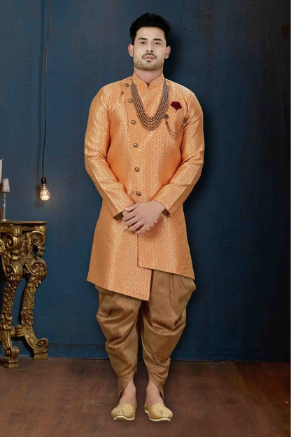 Peach Colour Jacquard Party Wear Dhoti Sherwani SH1040213