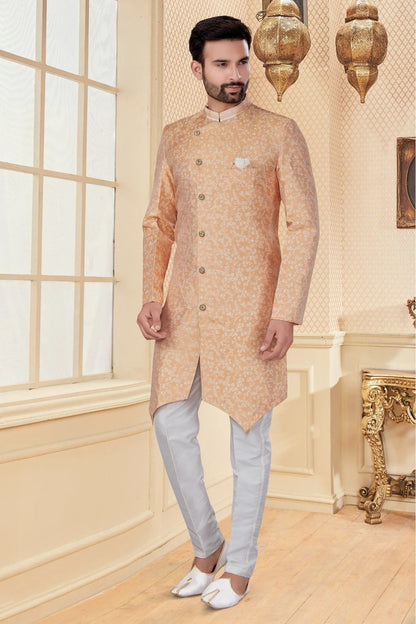 Peach Colour Jacquard Sherwani SH1040257