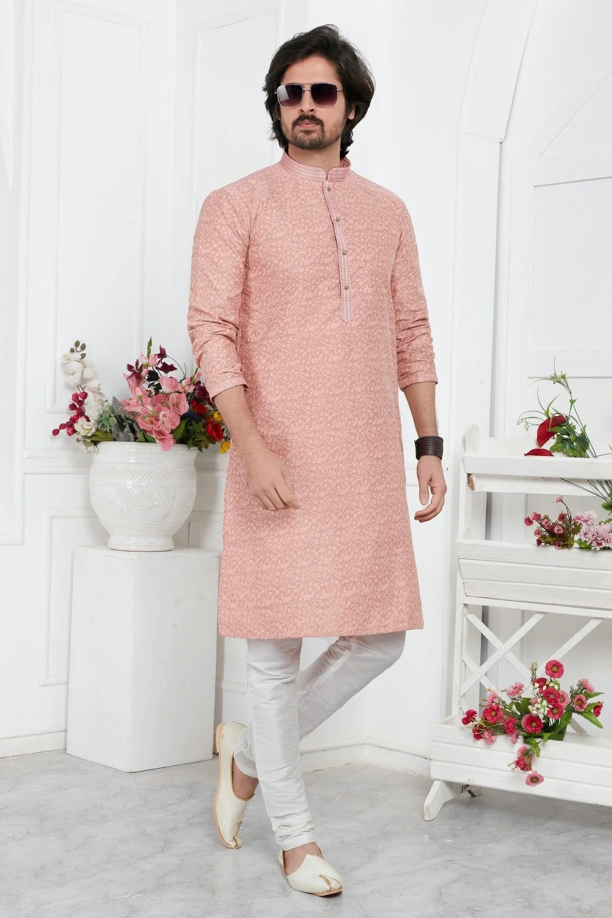 Peach Colour Jacquard Silk Brocade Kurta Pajama KP1230212 A