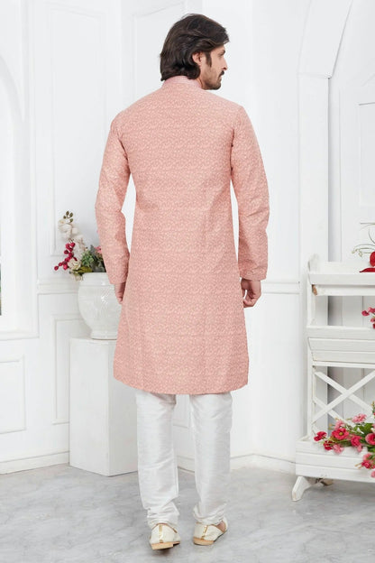 Peach Colour Jacquard Silk Brocade Kurta Pajama KP1230212 B