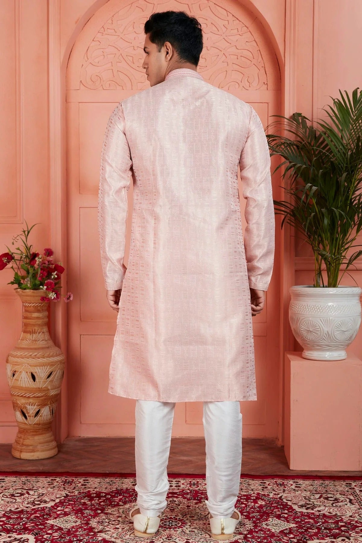Peach Colour Jacquard Silk Brocade Kurta Pajama KP1230228 B