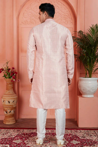 Peach Colour Jacquard Silk Brocade Kurta Pajama KP1230228 B