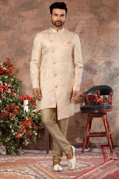 Peach Colour Jacquard Woven Sherwani SH1040312
