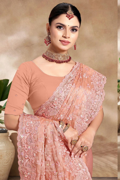Peach Colour Jimmy Choo Silk Designer Saree SD1091171 A