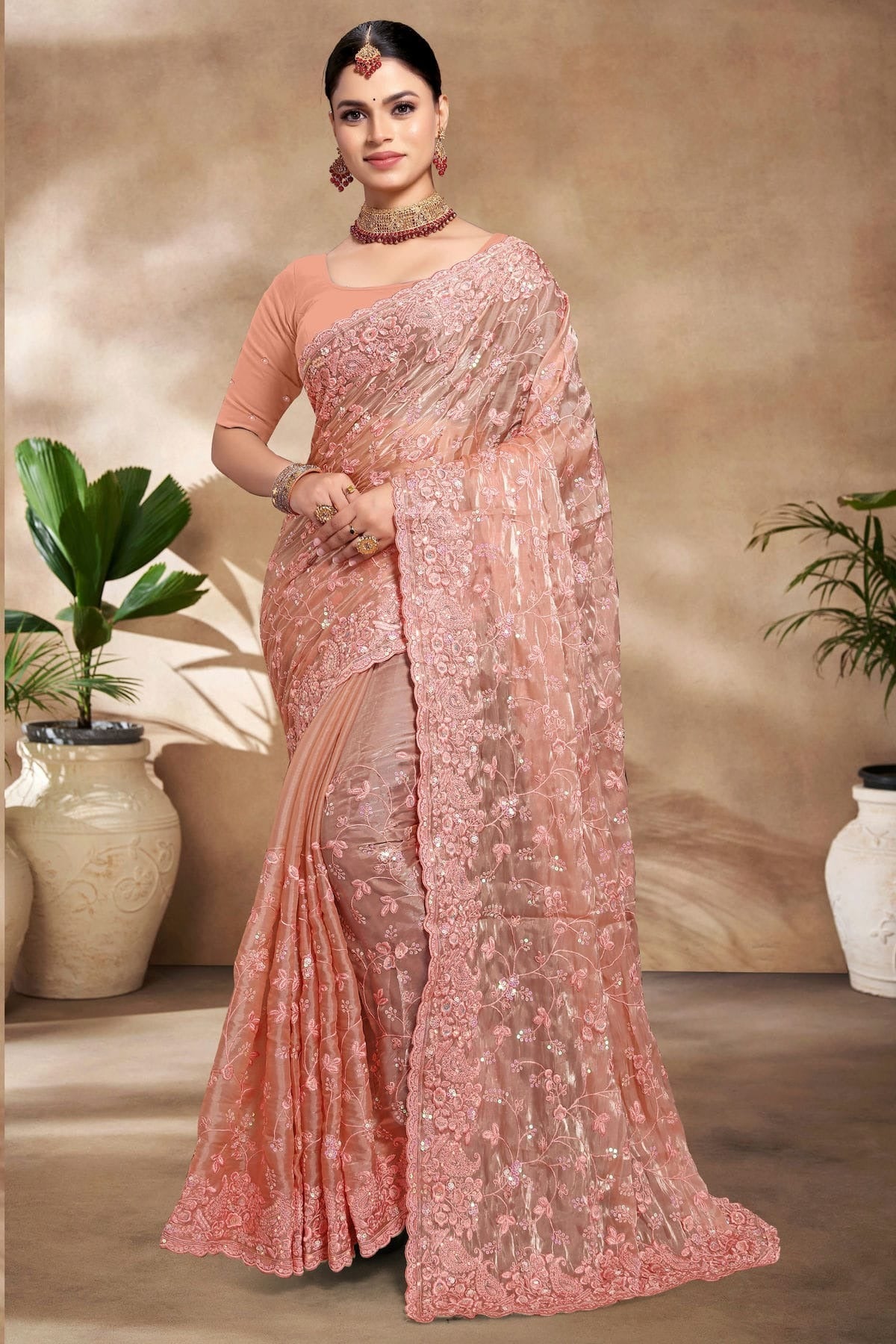Peach Colour Jimmy Choo Silk Designer Saree SD1091171