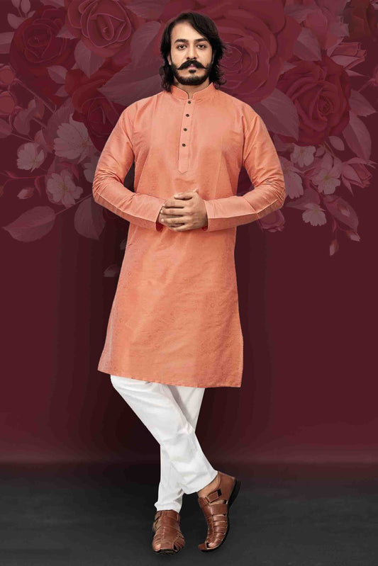Peach Colour Kurta Pajama In Art Silk KP1210016