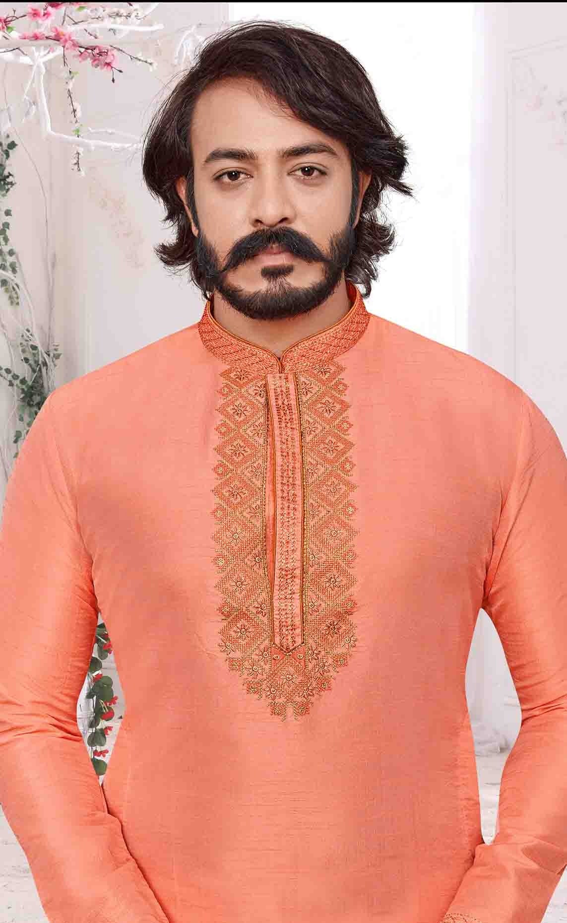 Peach Colour Kurta Pajama In Art Silk KP1210088 A