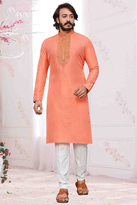 Peach Colour Kurta Pajama In Art Silk KP1210088