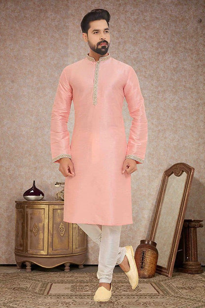Peach Colour Kurta Pajama In Dupion Silk KP1210141