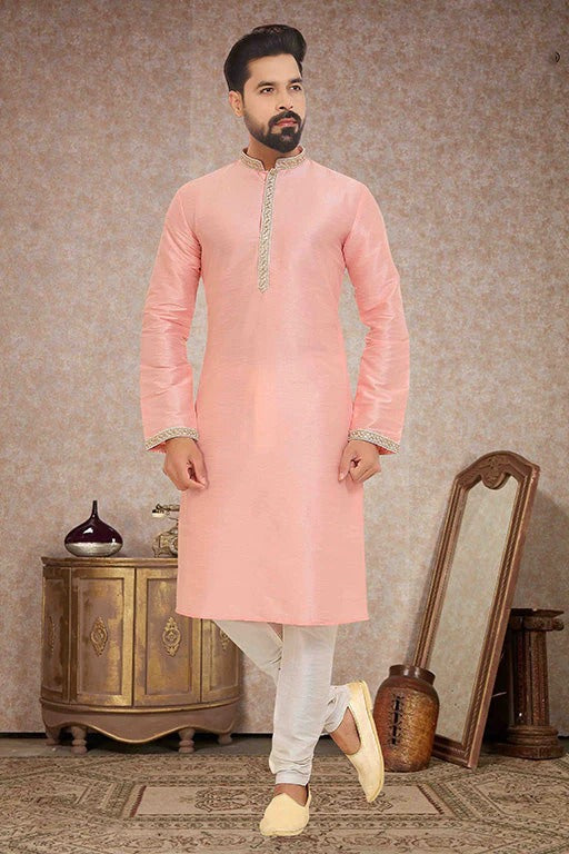 Peach Colour Kurta Pajama In Dupion Silk KP1210141