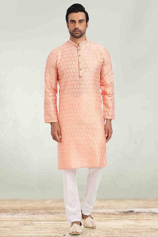 Peach Colour Kurta Pajama In Jacquard KP1210259