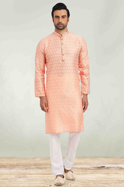 Peach Colour Kurta Pajama In Jacquard KP1210259