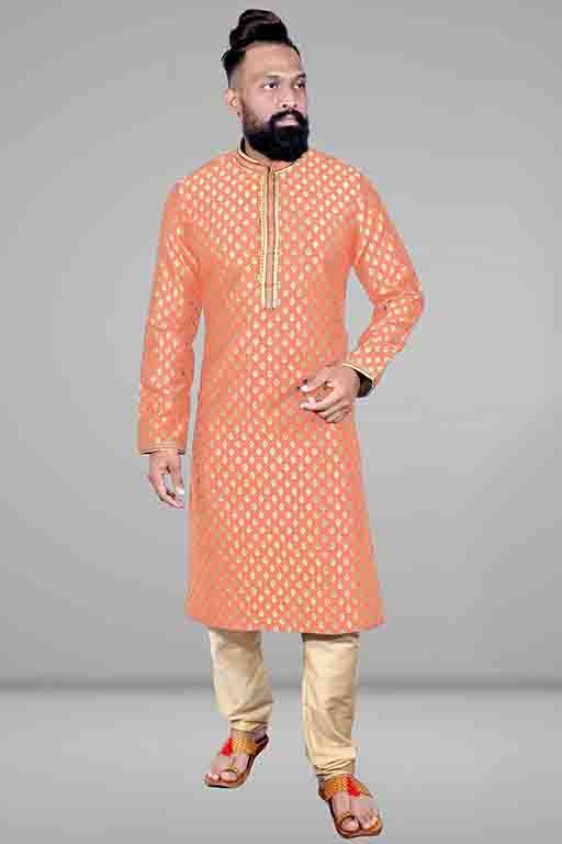 Peach Colour Kurta Pajama In Jacquard Silk KP1210041