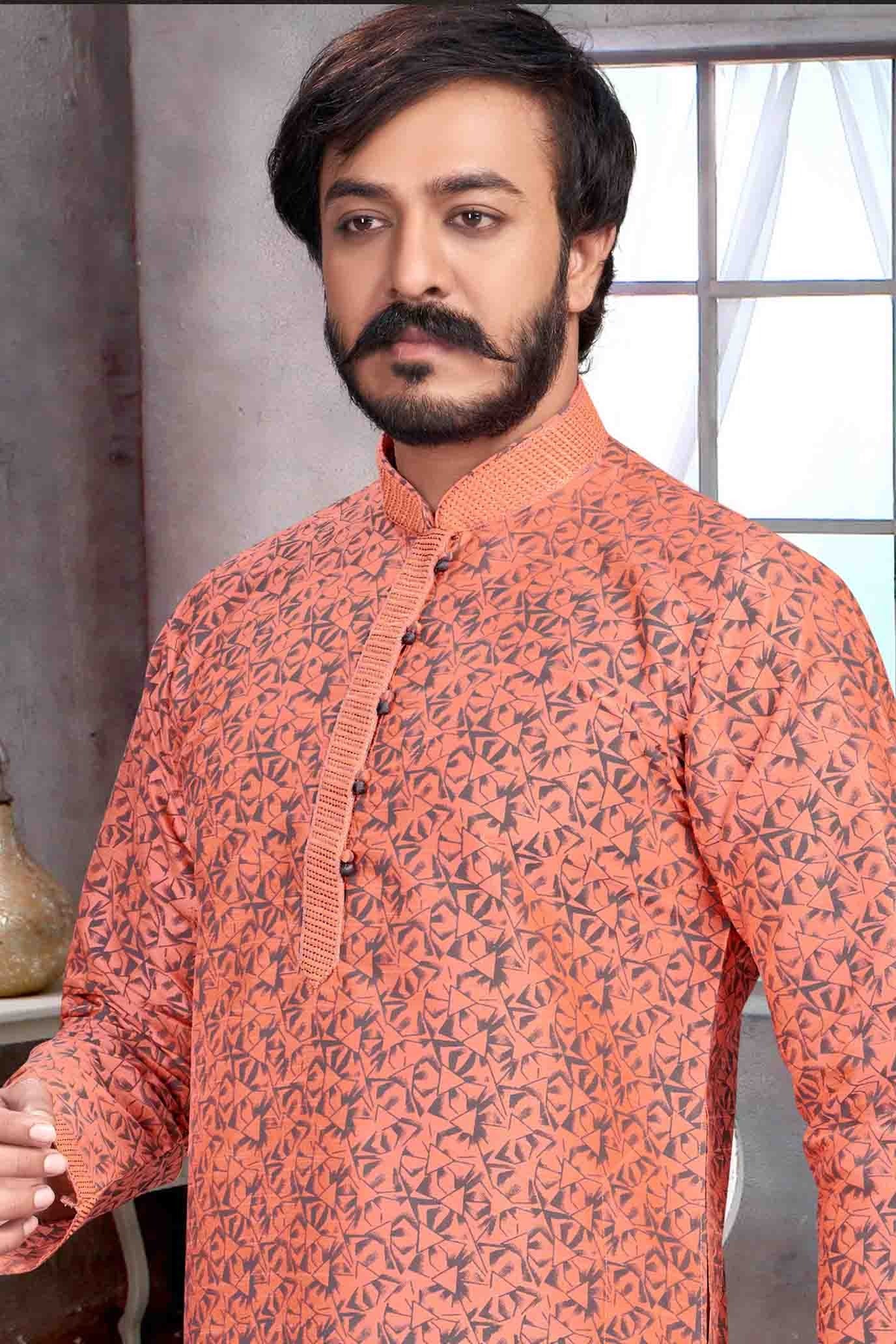 Peach Colour Kurta Pajama In Jacquard Silk KP1210072 A