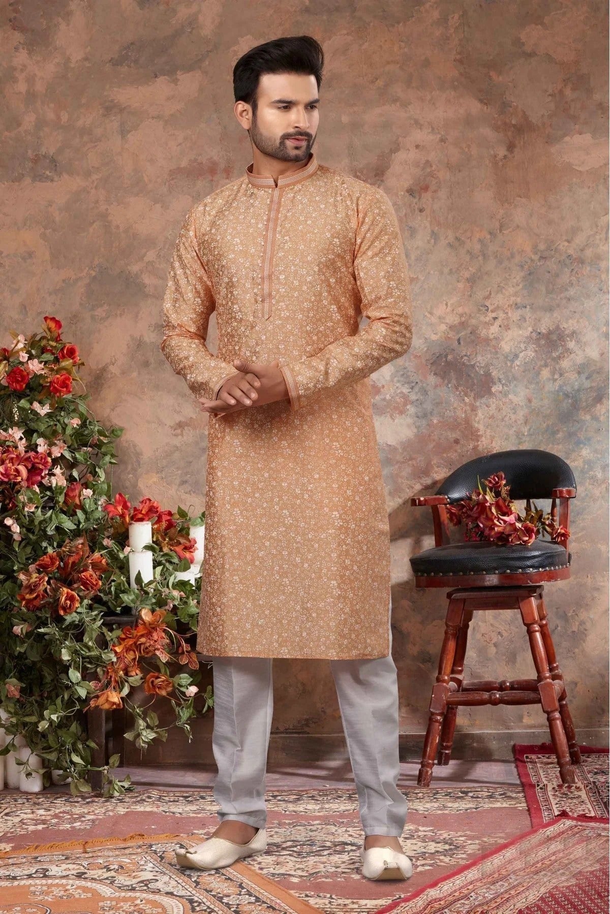 Peach Colour Kurta Pajama In Silk Fabric KP1040117