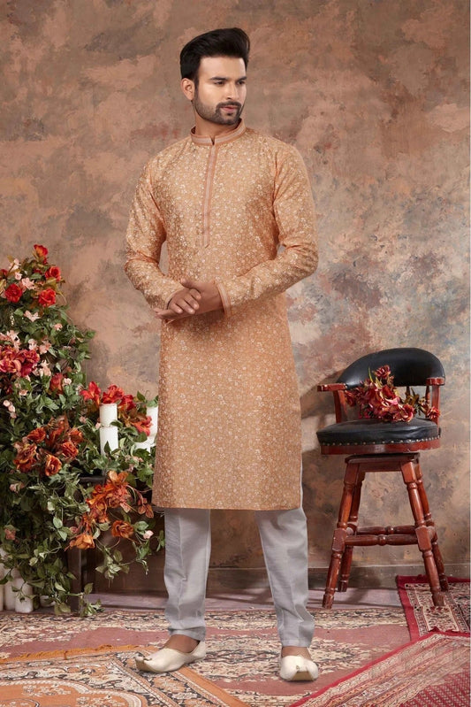 Peach Colour Kurta Pajama In Silk Fabric KP1040117