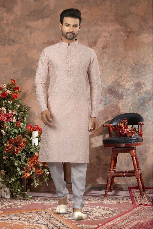 Peach Colour Kurta Pajama In Silk Fabric KP1040163