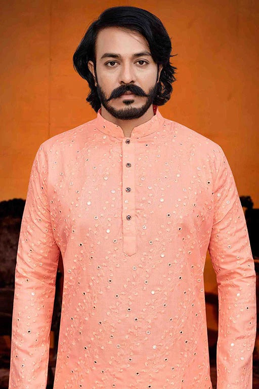 Peach Colour Kurta Pajama In Silk KP1210224 A