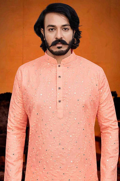 Peach Colour Kurta Pajama In Silk KP1210224 A