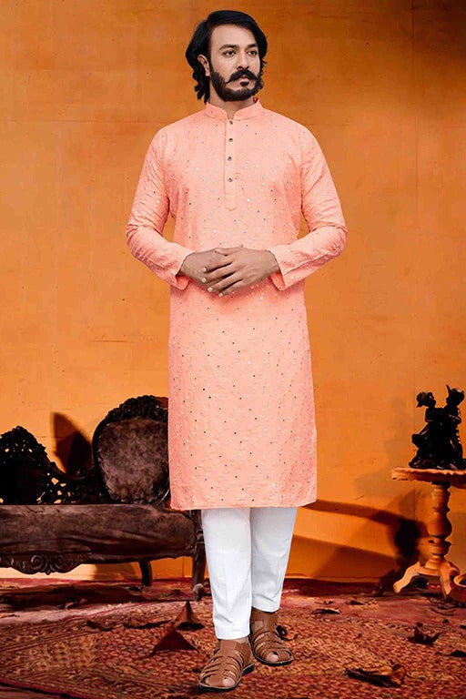 Peach Colour Kurta Pajama In Silk KP1210224