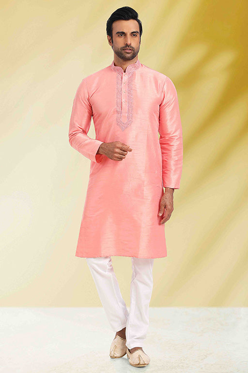 Peach Colour Kurta Pajama In Silk KP1210251