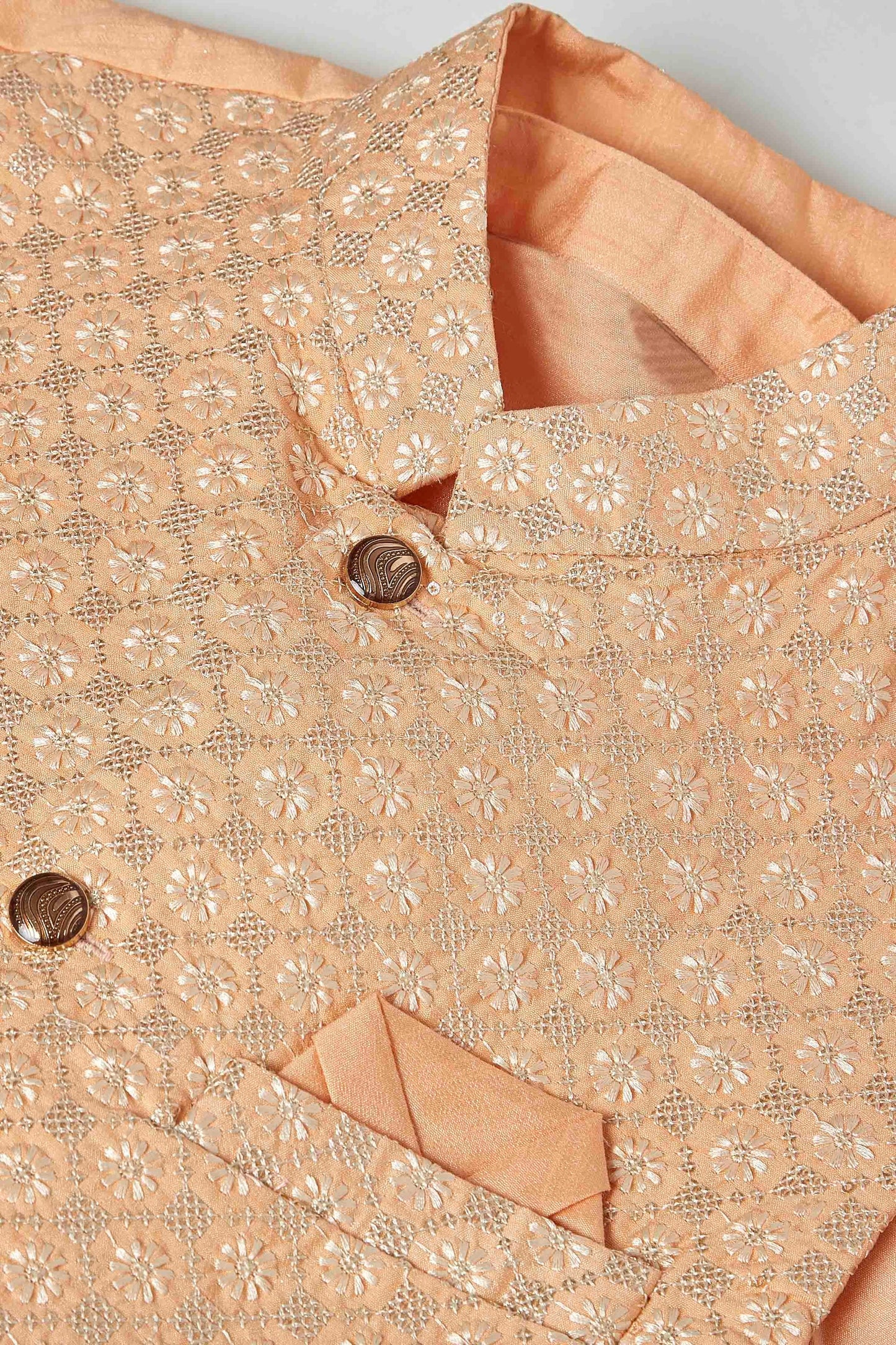 Peach Colour Kurta Pajama With Jacket In Silk KP1210446 B
