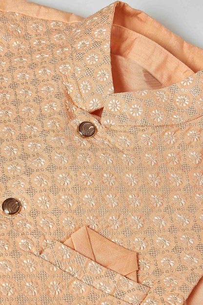 Peach Colour Kurta Pajama With Jacket In Silk KP1210446 B