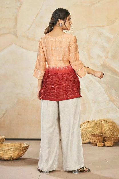 Peach Colour Modal Silk Sequins Work Work Readymade Top TP1110756 A