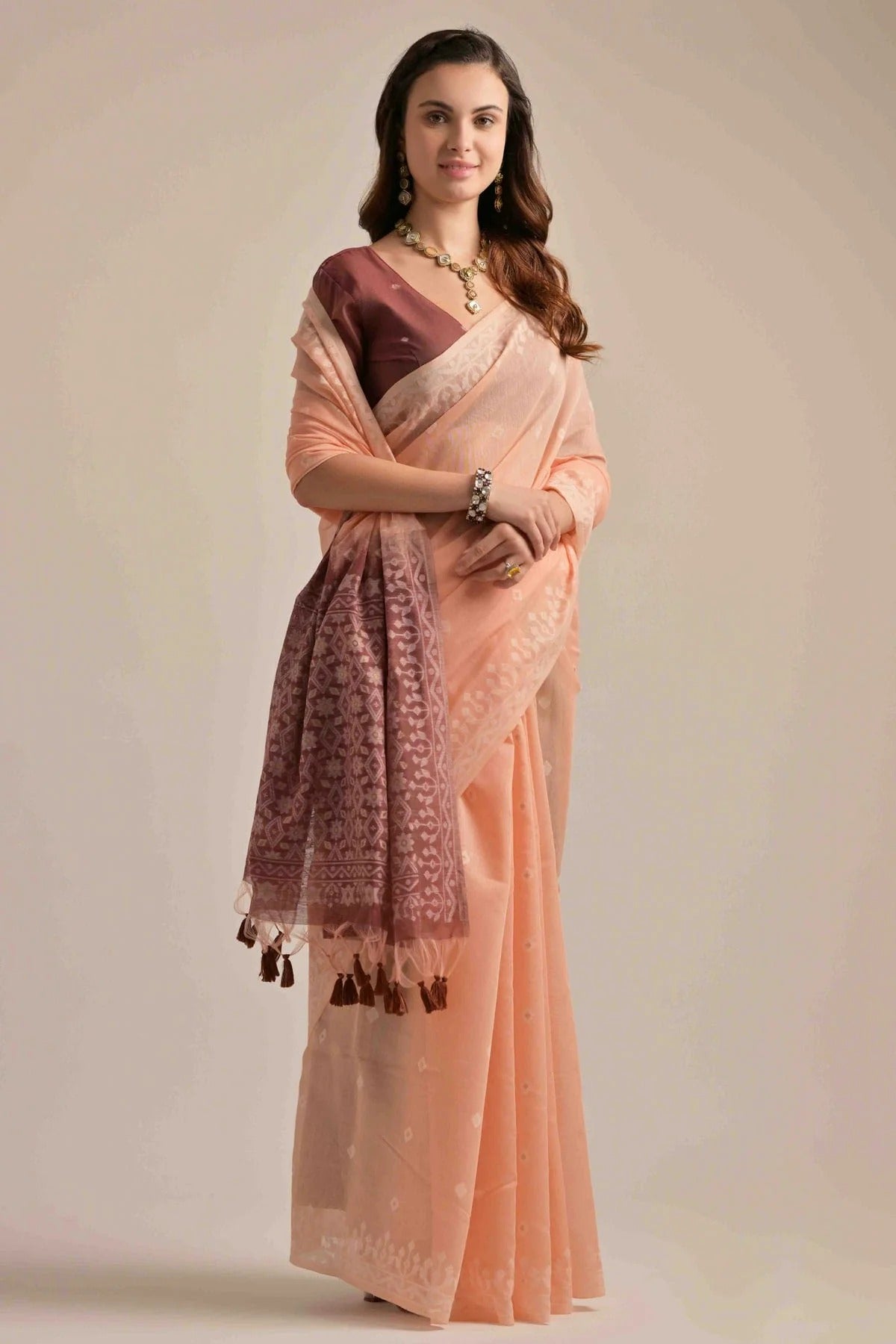Peach Colour Muga Cotton Traditional Saree SD1260095 A