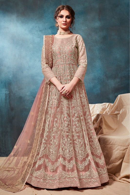 Peach Colour Net Anarkali Suit SM1050015