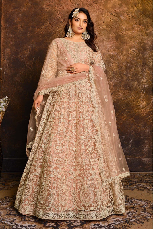 Peach Colour Net Anarkali Suit SM1050042