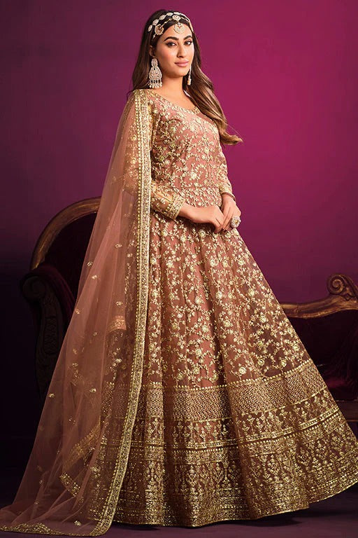 Peach Colour Net Anarkali Suit SM1050356 A