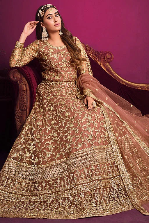 Peach Colour Net Anarkali Suit SM1050356 B