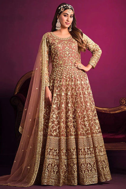 Peach Colour Net Anarkali Suit SM1050356