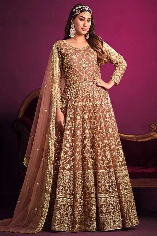 Peach Colour Net Anarkali Suit SM1050356