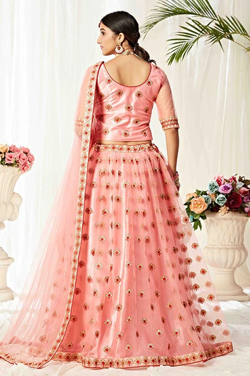 Peach Colour Net Designer Lehenga Choli LC1240011 A