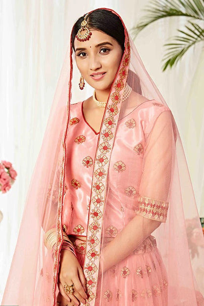 Peach Colour Net Designer Lehenga Choli LC1240011 B