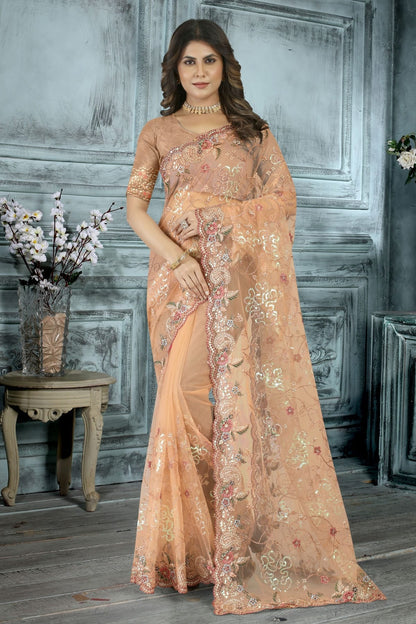 Peach Colour Net Designer Saree LC1121413