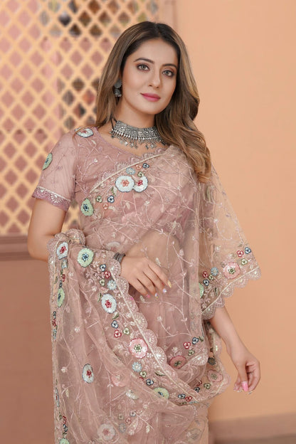 Peach Colour Net Designer Saree LC1121437 A