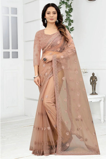 Peach Colour Net Designer Saree LC1121470
