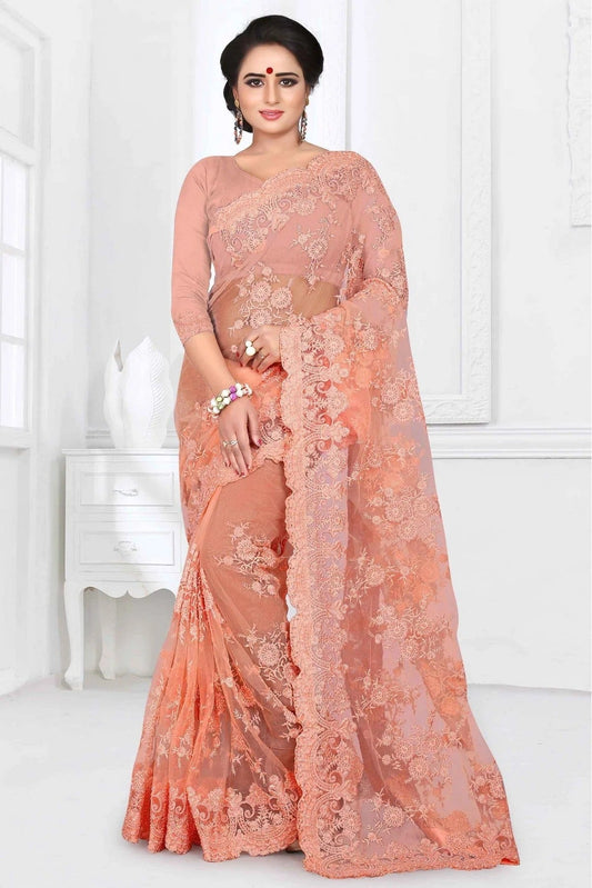 Peach Colour Net Designer Saree SD1090033