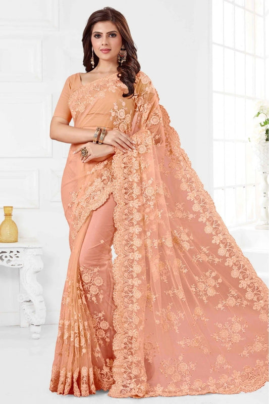 Peach Colour Net Designer Saree SD1090057