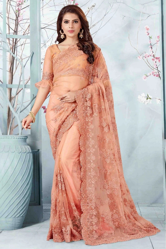 Peach Colour Net Designer Saree SD1090062