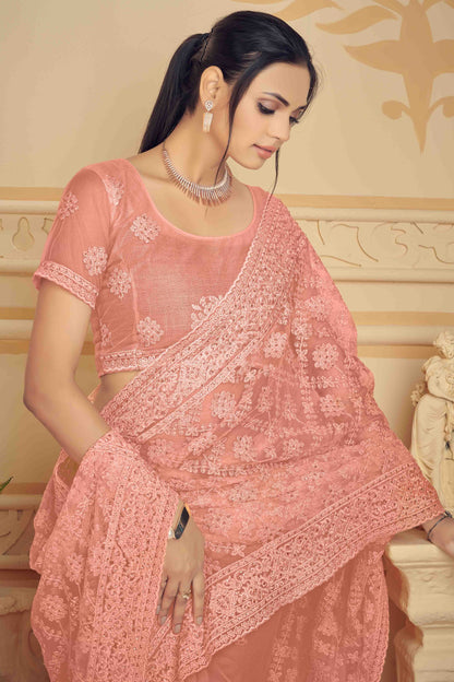 Peach Colour Net Designer Saree SD1090477 A