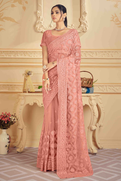 Peach Colour Net Designer Saree SD1090477