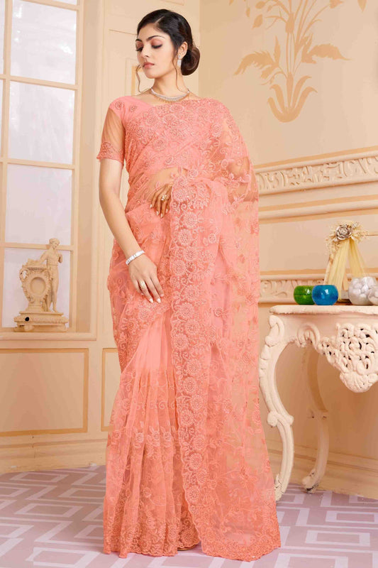 Peach Colour Net Designer Saree SD1090610